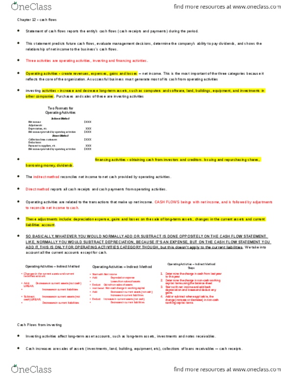 MGT120H5 Chapter Notes - Chapter 12: Cash Flow Statement, Net Income, Current Liability thumbnail