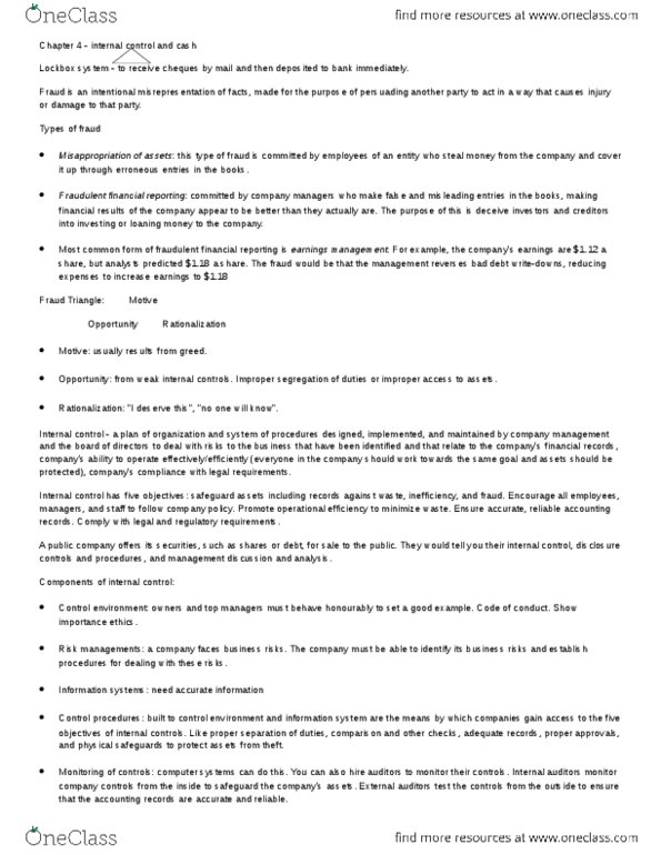 MGT120H5 Chapter Notes - Chapter 4: Internal Control, Earnings Management, Financial Statement thumbnail