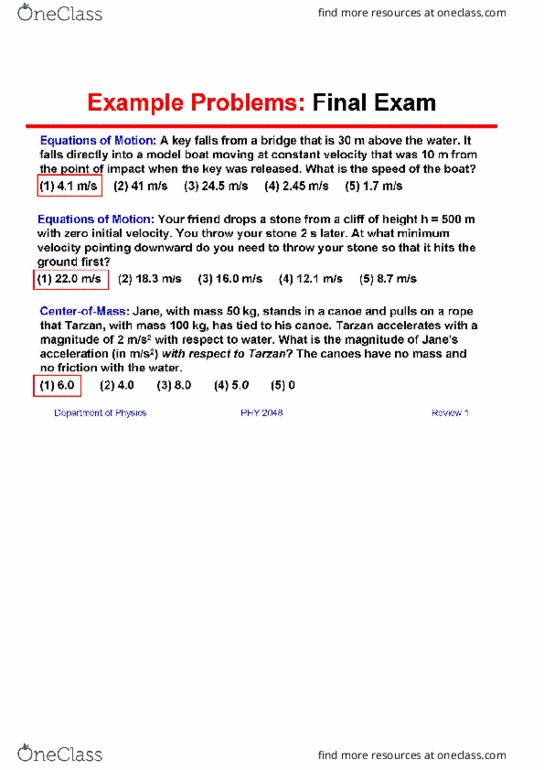 PHY 2048 Final Final Exam OneClass