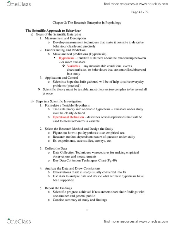 PSY100Y5 Chapter Notes - Chapter 2: Naturalistic Observation, Research, Scientific Theory thumbnail