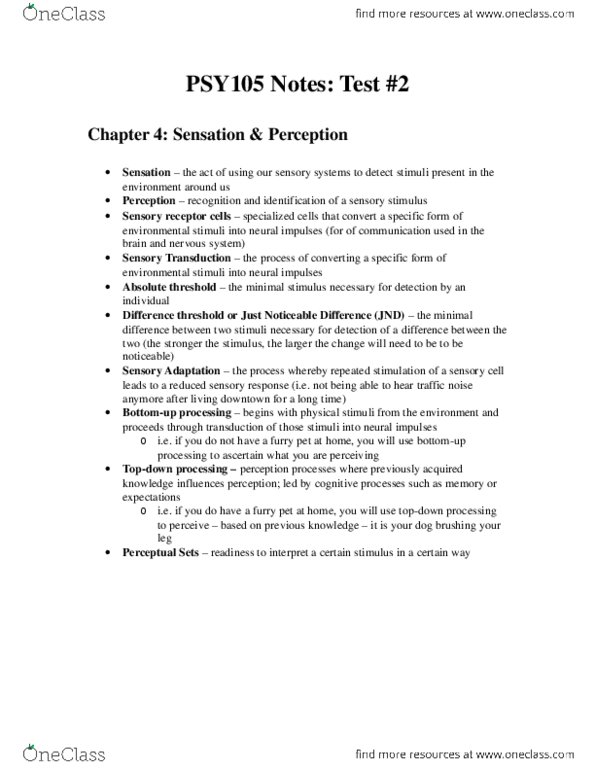 PSY 105 Chapter Notes - Chapter 4: Stirrup, Incus thumbnail