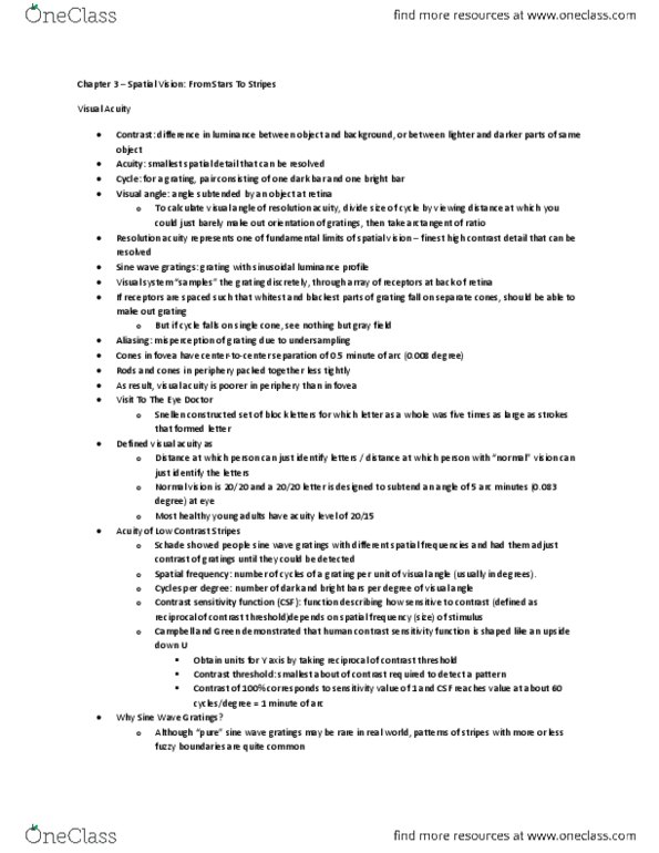 PSYB51H3 Chapter Notes - Chapter 3: Retinal Ganglion Cell, Lateral Geniculate Nucleus, Visual Acuity thumbnail