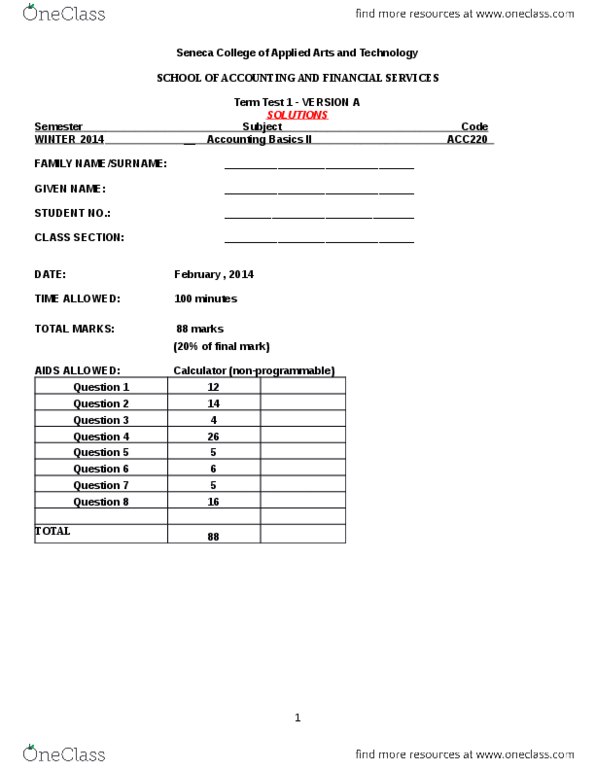 Business Administration Accounting & Financial Planning ACC220 Study