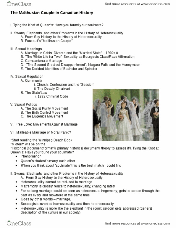 HIST 210 Lecture Notes - Lecture 5: Social Purity Movement, John Sparrow David Thompson, Soulmate thumbnail
