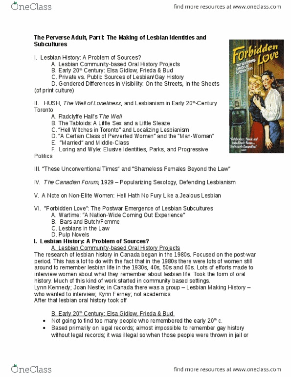 HIST 210 Lecture Notes - Lecture 8: Elsa Gidlow, Frieda Fraser, Canadian Forum thumbnail