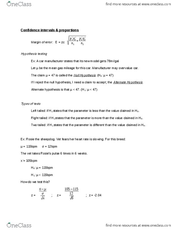 MATH 1P98 Lecture Notes - Null Hypothesis, Statistical Hypothesis Testing thumbnail