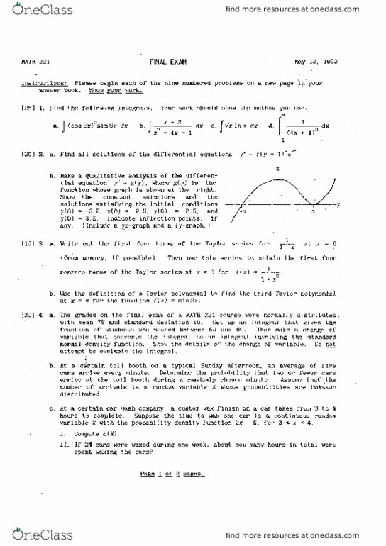 MATH 221 Final: Final Exam - OneClass