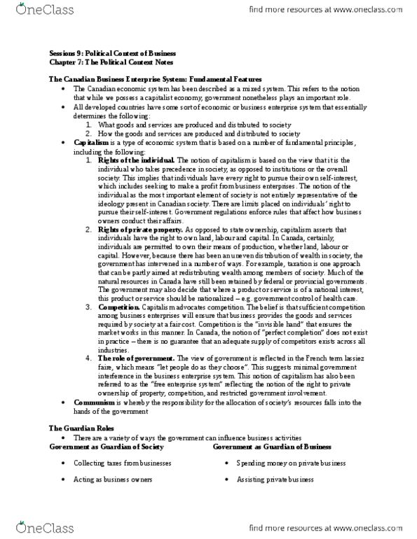 ADMS 1000 Lecture Notes - Corporate Welfare, Canadian Business, Capitalism thumbnail