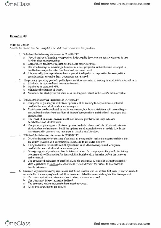 BMGT 340 Midterm: Exam 1 - OneClass