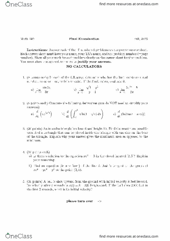 Math 140 final final exam oneclass
