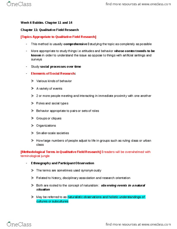 SOCI 217 Lecture Notes - Lecture 6: Participant Observation, Grounded Theory, Hunger Strike thumbnail