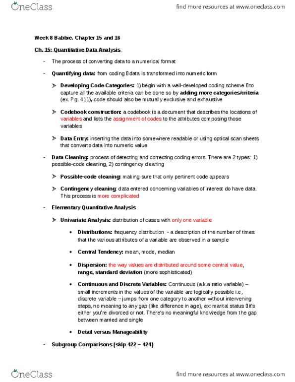 SOCI 217 Chapter Notes -Codebook, Univariate, Continuous Or Discrete Variable thumbnail