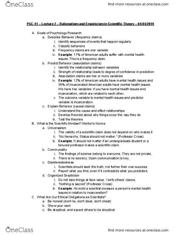 PSC 41 Lecture Notes - Lecture 2: Empiricism, Behaviorism, Caffeine cover image