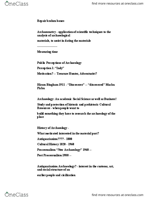 ANTHRO 2C Lecture Notes - Lecture 91: Archaeological Science, Processual Archaeology, Uniformitarianism thumbnail