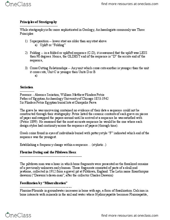 ANTHRO 2C Lecture Notes - Lecture 98: Flinders Petrie, Matthew Flinders, Piltdown Man thumbnail