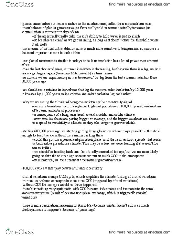 CAS ES 351 Lecture Notes - Lecture 21: Glacier Mass Balance, Ablation Zone, Accumulation Zone thumbnail