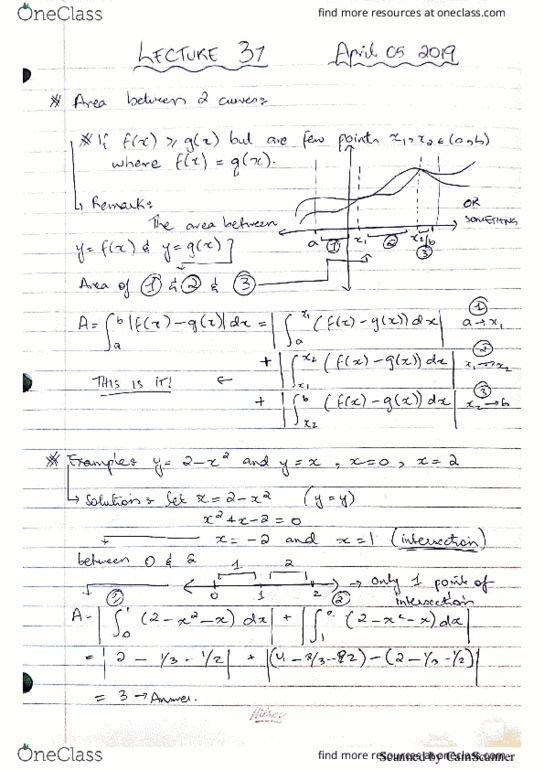 MATH 265 Lecture 37: Area Between Two Curves cover image