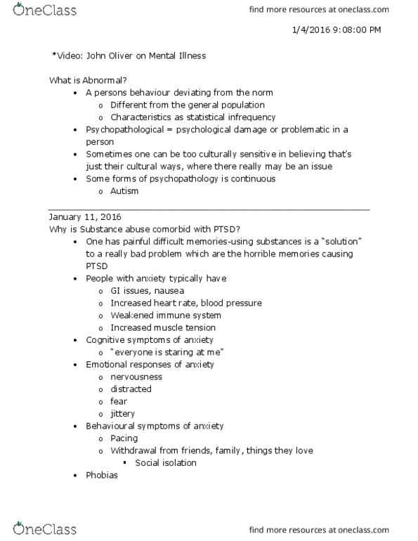 PSYC 3140 Lecture Notes - Lecture 6: Tachycardia, Substance Abuse, Psychopathology thumbnail