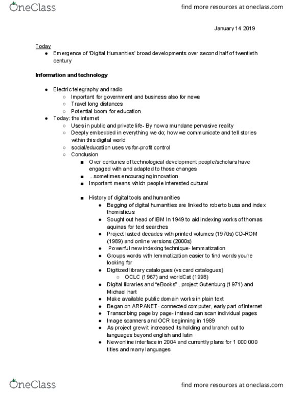 DH200 Lecture Notes - Lecture 2: Roberto Busa, Lemmatisation, Digital Humanities thumbnail