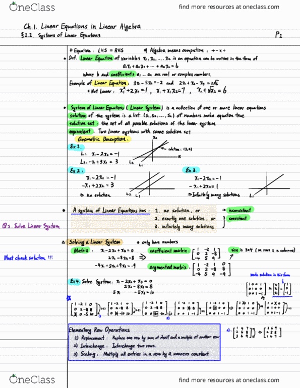 MATH 3A Chapter Notes - Chapter 1: Coefficient Matrix, Linear Equation, Linear System thumbnail