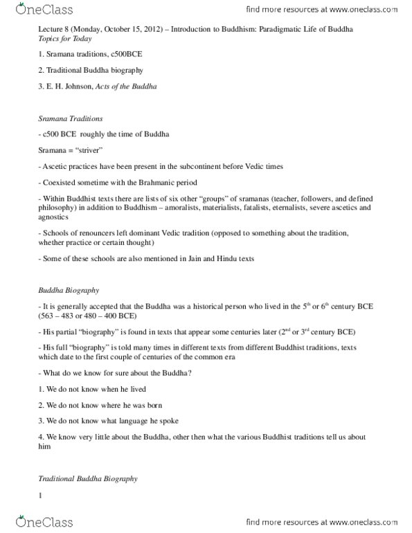 RELIGST 2I03 Lecture Notes - Lecture 8: Agnosticism, Borobudur, Buddhacarita thumbnail