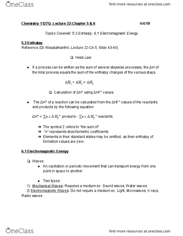 CHEM 1127Q Lecture Notes - Lecture 22: Radiography, Radiant Energy cover image