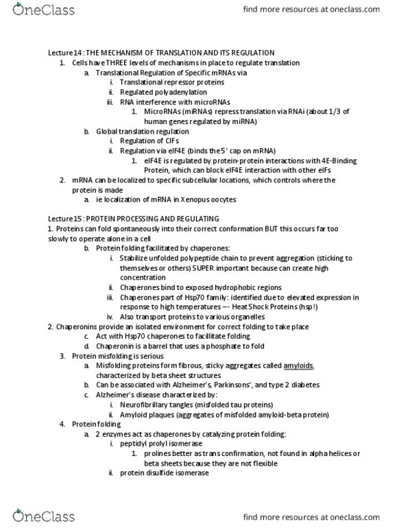 CAS BI 203 Lecture Notes - Lecture 15: Protein Disulfide-Isomerase, Prolyl Isomerase, Neurofibrillary Tangle thumbnail