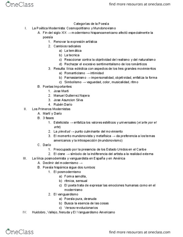 SPANISH 25 Chapter Notes - Chapter la poesía : El Momento, Modernismo, Modernisme thumbnail