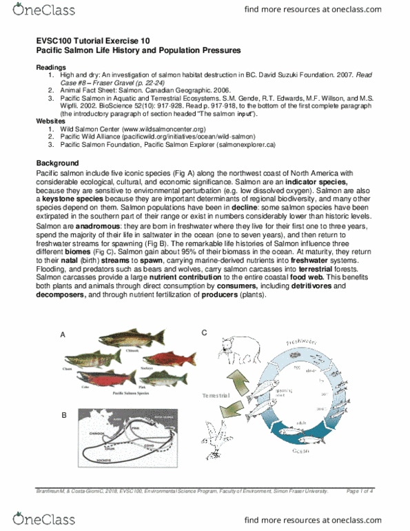 EVSC 100 Lecture Notes - Lecture 10: Wild Salmon Center, David Suzuki Foundation, Keystone Species thumbnail