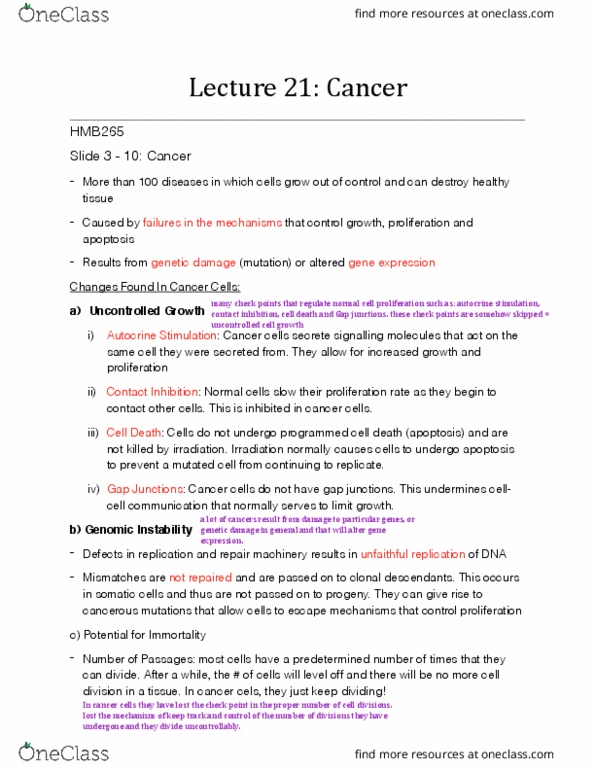 HMB265H1 Lecture Notes - Lecture 21: Contact Inhibition, Autocrine Signalling, Irradiation thumbnail