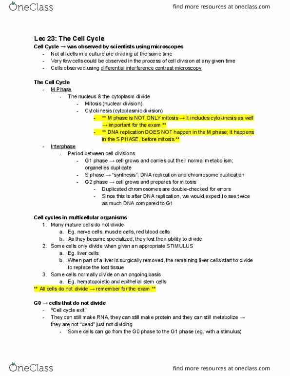 BIO130H1 Lecture Notes - Lecture 23: Differential Interference Contrast Microscopy, G0 Phase, G1 Phase thumbnail