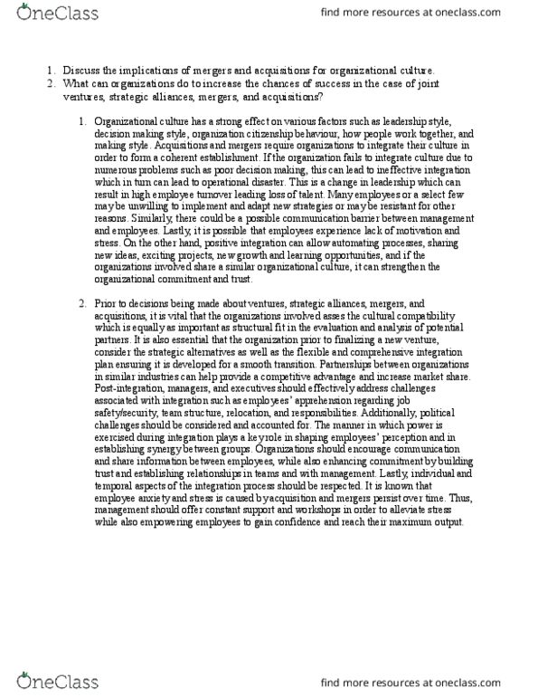 MSCI211 Chapter Notes - Chapter 12: Organizational Commitment, Organizational Culture thumbnail