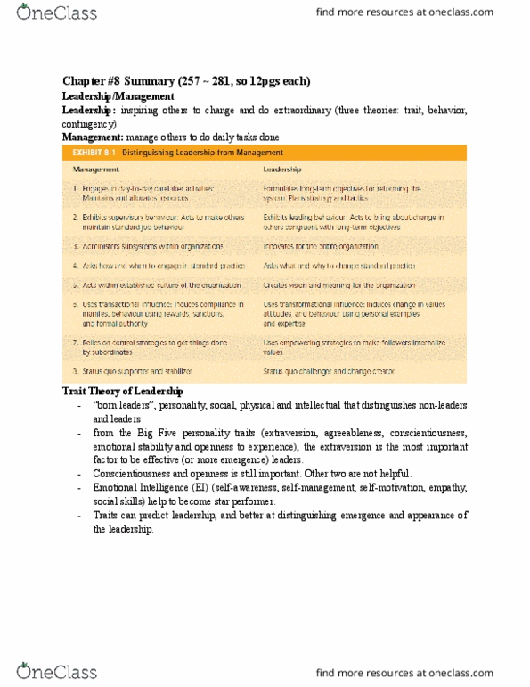 MSCI211 Chapter Notes - Chapter 8: Big Five Personality Traits, Trait Theory, Extraversion And Introversion thumbnail