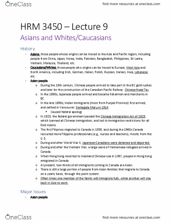 HRM 3450 Lecture Notes - Lecture 8: Chinese Head Tax In Canada, Masculinity, Rob Ford thumbnail