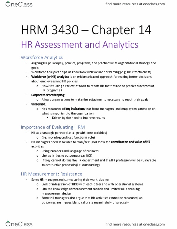 HRM 3430 Chapter Notes - Chapter 14: Cost Accounting, Absenteeism, Multivariate Analysis thumbnail