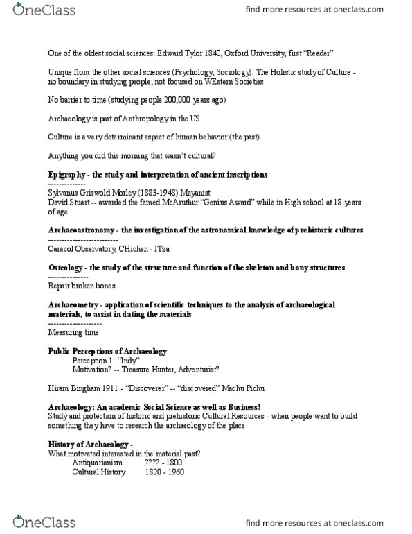 ANTHRO 2C Lecture Notes - Lecture 2: Sylvanus Morley, Chichen Itza, Edward Burnett Tylor thumbnail