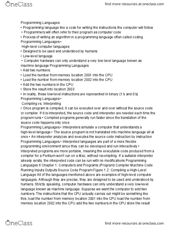 CSC 161 Lecture Notes - Lecture 4: Computer Hardware, Source Code, Programming Language thumbnail