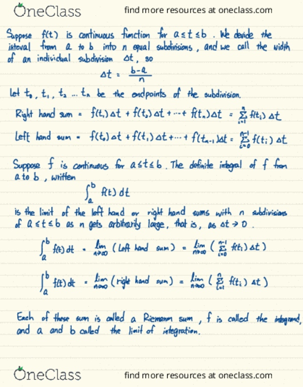 MAT135H1 Lecture Notes - Lecture 38: Riemann Sum cover image