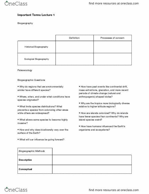 BIOL 412 Lecture Notes - Lecture 1: Insular Biogeography, Continental Drift, Biogeography thumbnail