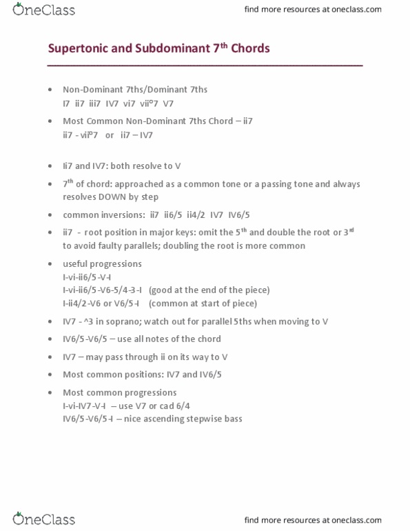 MUS 101B Lecture Notes - Lecture 4: Diminished Seventh Chord, Subdominant, Supertonic thumbnail