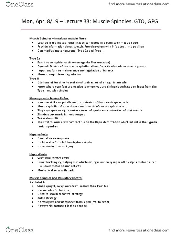 Kinesiology 1080A/B Lecture Notes - Lecture 33: Alpha Motor Neuron, Upper Motor Neuron, Lower Motor Neuron thumbnail