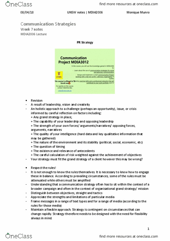 MDIA2006 Lecture Notes - Lecture 7: University Of New South Wales, Crisis Communication, Economic System thumbnail