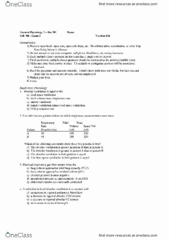 BIO 201 Midterm: Exam 3 - OneClass