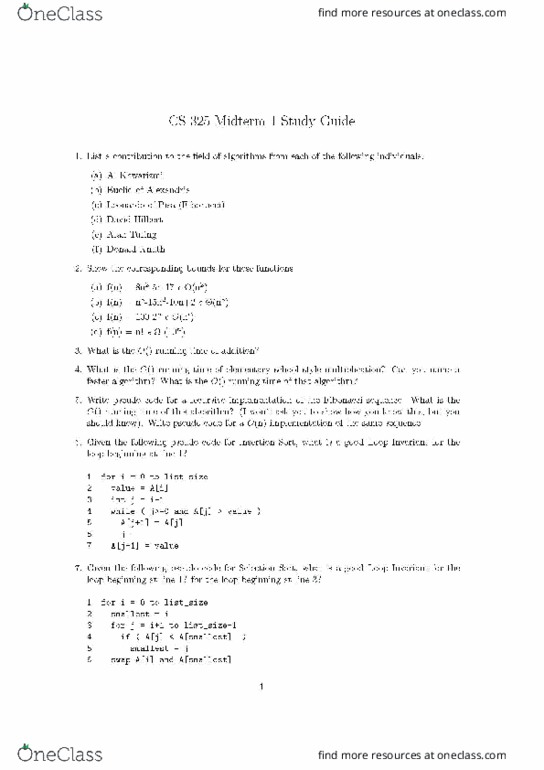 CS 325 Midterm: Mid-Term - OneClass