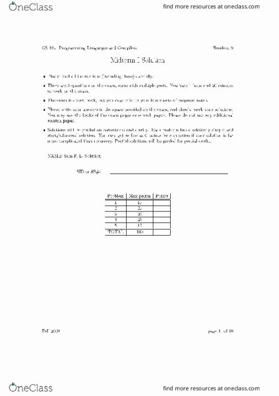 COMPSCI 164 Midterm: Exam 1 - OneClass