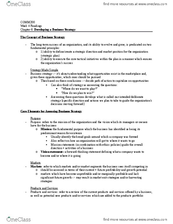 COMM 200 Chapter Notes - Chapter 6: Swot Analysis, Vision Statement, Pest Analysis thumbnail