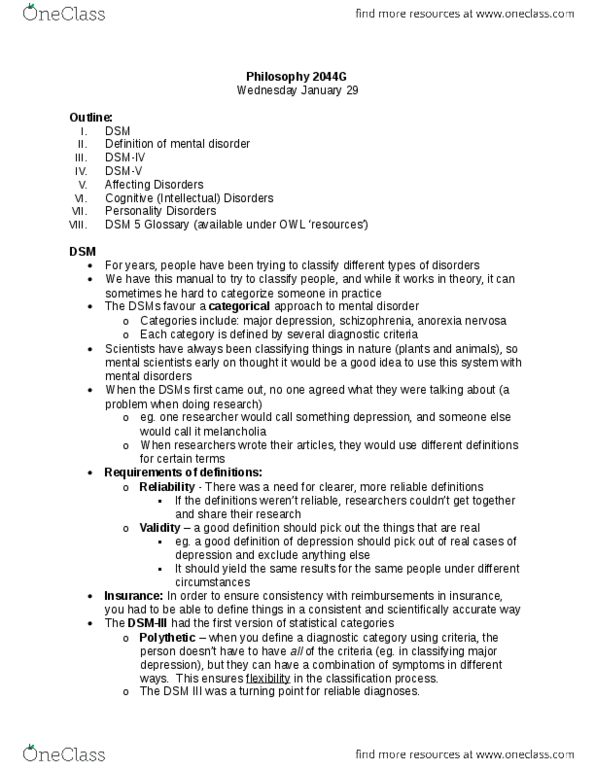 Philosophy 2043F/G Lecture Notes - Dsm-5, Mental Disorder, Diagnostic And Statistical Manual Of Mental Disorders thumbnail