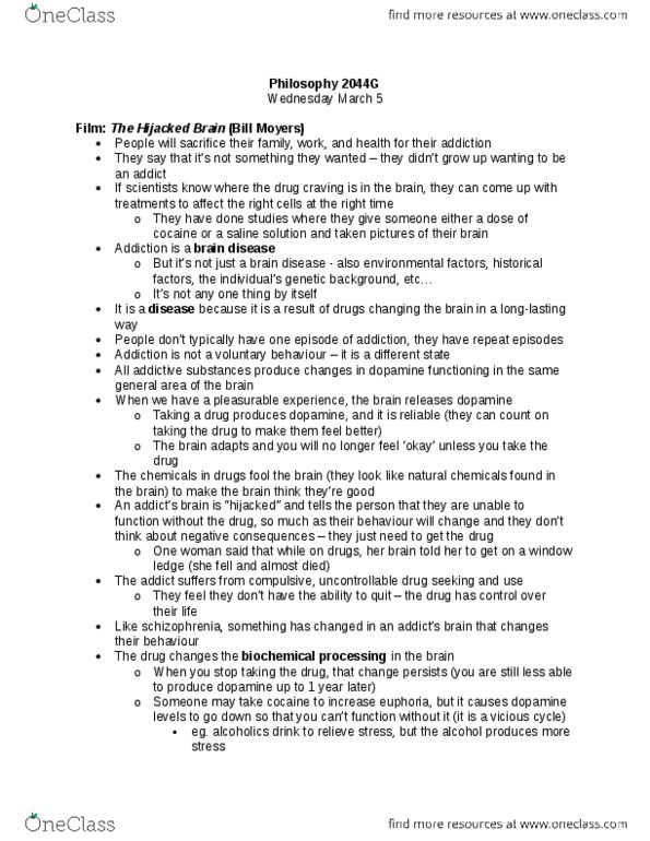 Philosophy 2043F/G Lecture Notes - Bill Moyers, Methadone, Opiate thumbnail