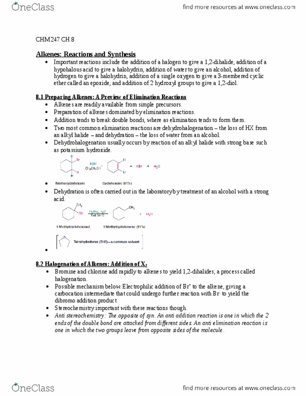CHM247H1 Chapter Notes - Chapter 8: Dimethyl Sulfoxide, Halohydrin, Electrophilic Addition thumbnail