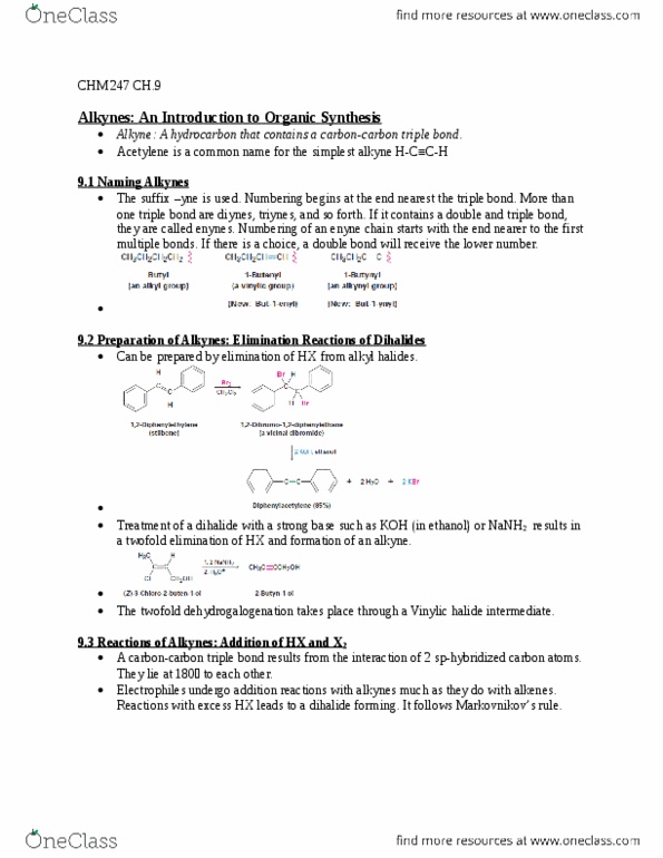 CHM247H1 Chapter Notes - Chapter 9: Enyne, Mercury (Element), Alkyne thumbnail